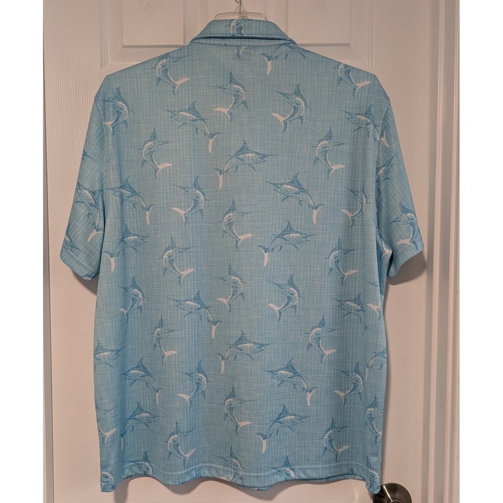 IZOD Saltwater Mens XXL Blue Marlin Fish Print Performance Polo Shirt VERY NICE! - Picture 3 of 5